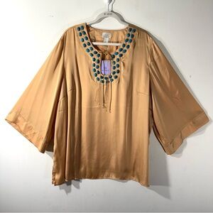 Hot in Hollywood Gold Tunic Size 3X Turquoise Stones NWT- flaw